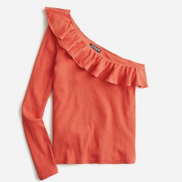 J. Crew Tops - J.Crew One Shoulder Ruffle Top Ribbed Red Orange XL NWT Summer Date Night